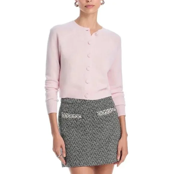 Aqua 100% Cashmere Crewneck Cardigan Cotton Candy Light Pink XS New With Tags - Picture 13 of 15